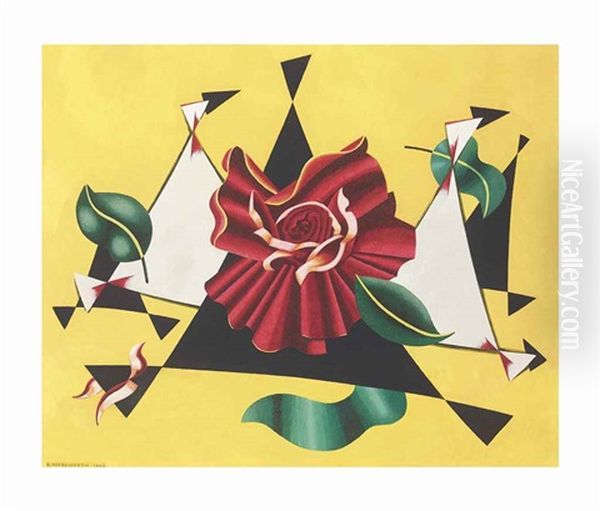 Flower Piece: Rose Oil Painting by Edward Wadsworth