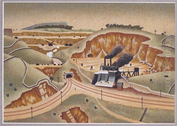 A Limestone Quarry Oil Painting by Edward Wadsworth