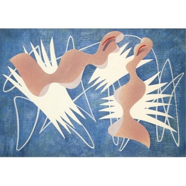 Composition On Blue Ground I Oil Painting by Edward Wadsworth