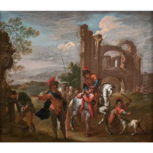 Personnages Dans Des Ruines Medievales Oil Painting by Lucas Janszen de Wael
