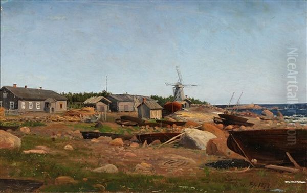 Coastal Scene With A Windmill Oil Painting by Thorsten Waenerberg