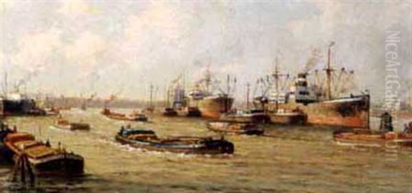 Rotterdam Harbor, Holland Oil Painting by Pieter Johannes A. Wagemans