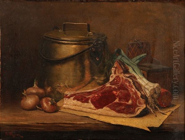 Still Life With Meat And Vegetables Oil Painting by Ferdinand Wagner, Snr.