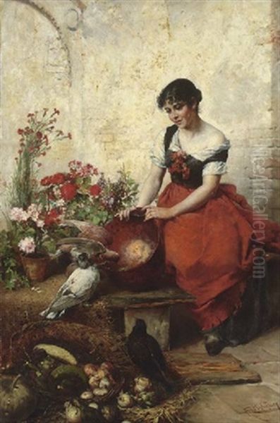 Portrait Of A Lady Oil Painting by Ferdinand Wagner, Snr.