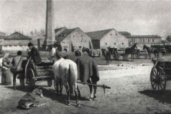 Pferdemarkt Oil Painting by Alexander von Wagner