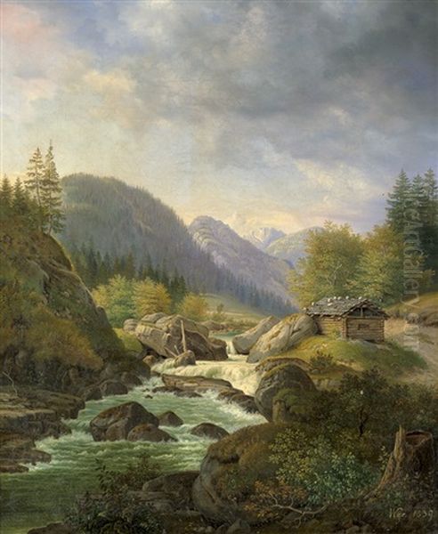 Alpenlandschaft Mit Wildbach Oil Painting by Carl Wagner