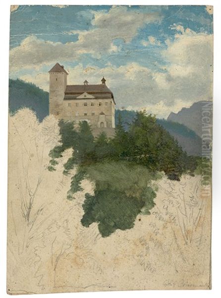 Castle Near Brixen (study) Oil Painting by Carl Wagner