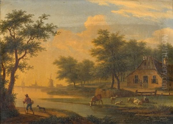 Paysage Au Moulin (+ Passage De La Riviere; 2 Works) Oil Painting by Carl Wagner