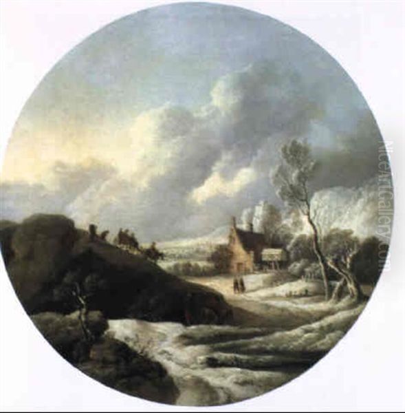 Winterlandschaft Mit Muhle Und Personen Oil Painting by Dorothea Maria Wagner