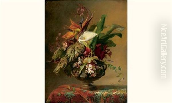 Bouquet De Fleurs Exotiques Oil Painting by Elise (Puyroche) Wagner