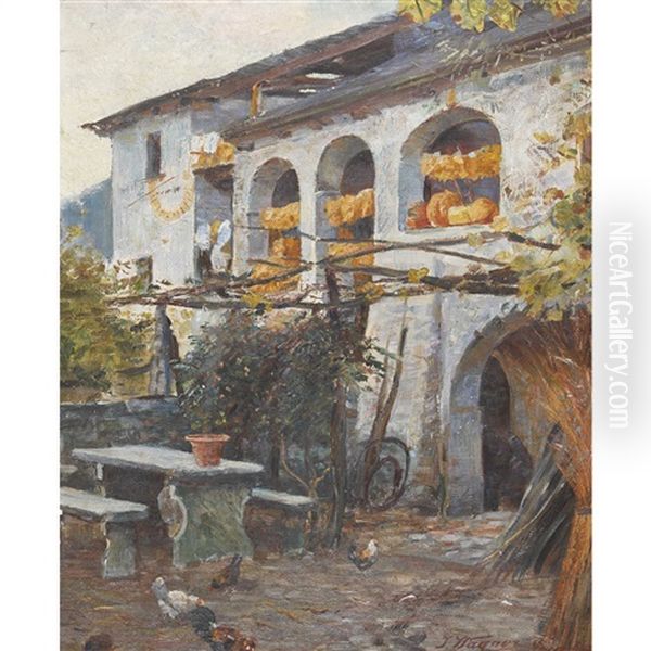 Tessiner Hofpartie Mit Huhnern Oil Painting by Jakob Wagner
