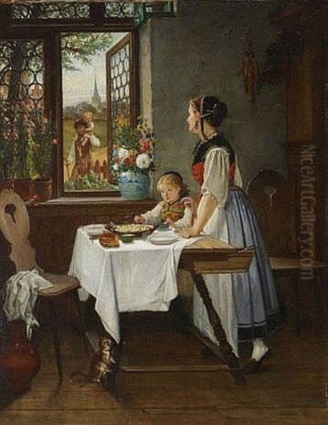 Essenszeit Oil Painting by Julius Wagner