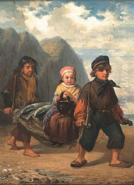 Der Fischfang Oil Painting by Julius Wagner