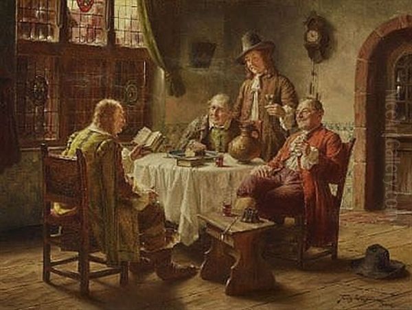 Herrenrunde In Althollandischer Stube Oil Painting by Fritz Wagner