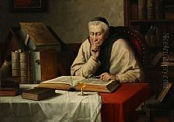 A Cleric Reading Oil Painting by Josef Wagner-Hohenberg