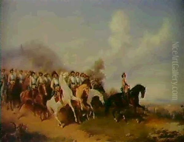 Paraderande Svensk Ryttartrupp                              Under 30-ariga Kriget Oil Painting by Carl Wahlbom