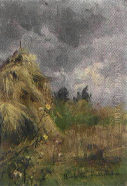 Sommarlandskap Med Hovolme Oil Painting by Charlotte Constance Wahlstroem