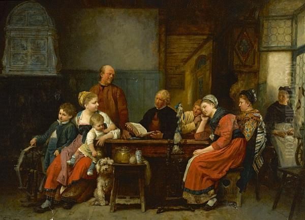 A Family Gathering Oil Painting by Brion, Gustave