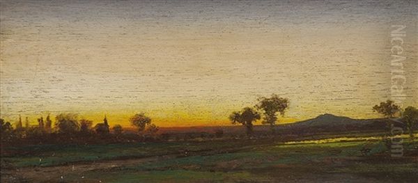 Letni Krajina Pri Zapadu Slunce Oil Painting by Anton Waldhauser