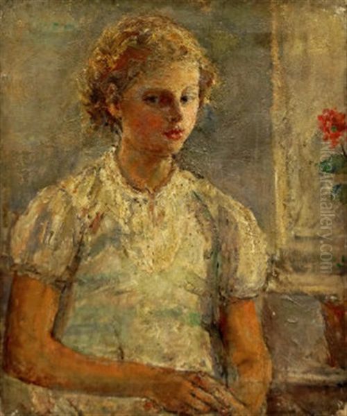 Portrait Of A Girl, Seated Half-length Turned To The Right By A Window Oil Painting by Ethel, Dame Walker