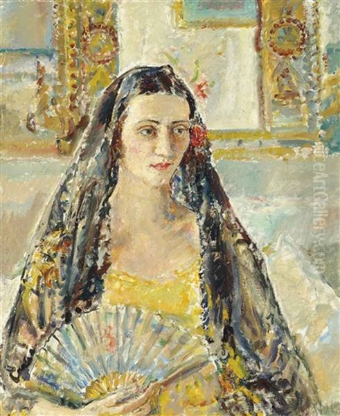 Lady With A Fan Oil Painting by Ethel, Dame Walker