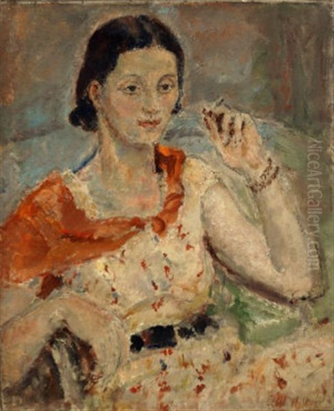 Dark Young Woman Smoking Oil Painting by Ethel, Dame Walker