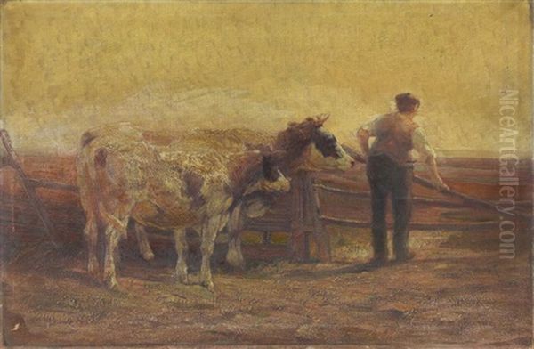 Farmer With Cattle Oil Painting by Horatio Walker