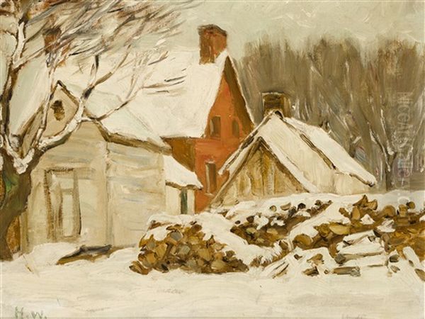 Farmyard Winter Oil Painting by Horatio Walker