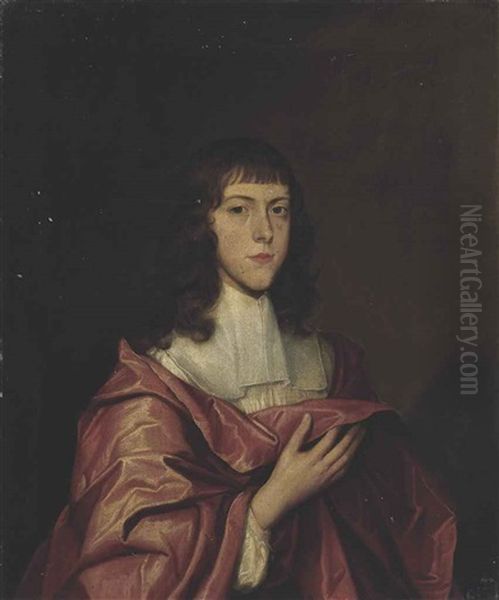 Portrait Of Peter Du Quesne (c. 1645 - D. 1714), Half-length, In Red Robes And A White Shirt Oil Painting by Robert Walker