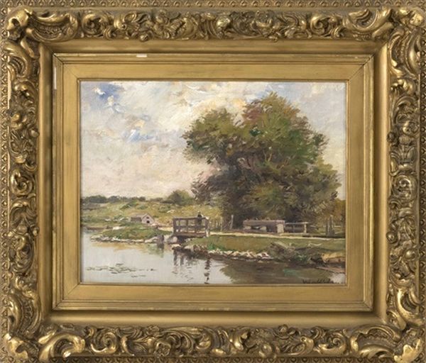 A Figure On A Bridge Oil Painting by David B. Walkley