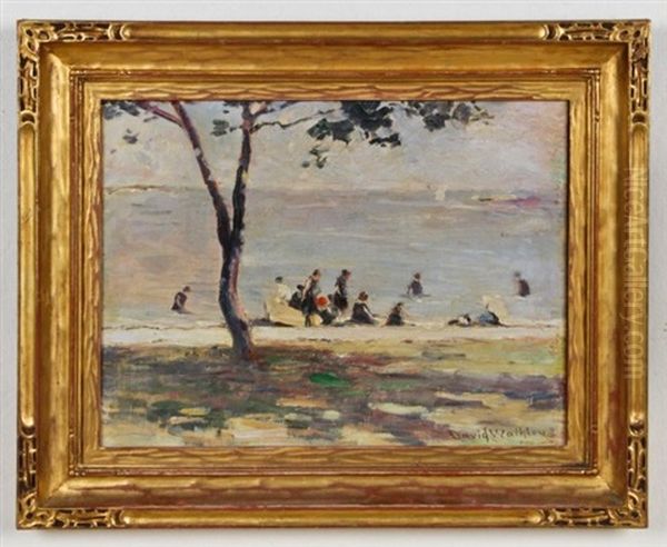 Untitled Figures By The Ocean Oil Painting by David B. Walkley