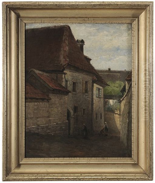 Figures On A Town Street Oil Painting by David B. Walkley