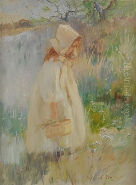 Young Girl With Basket Oil Painting by David B. Walkley