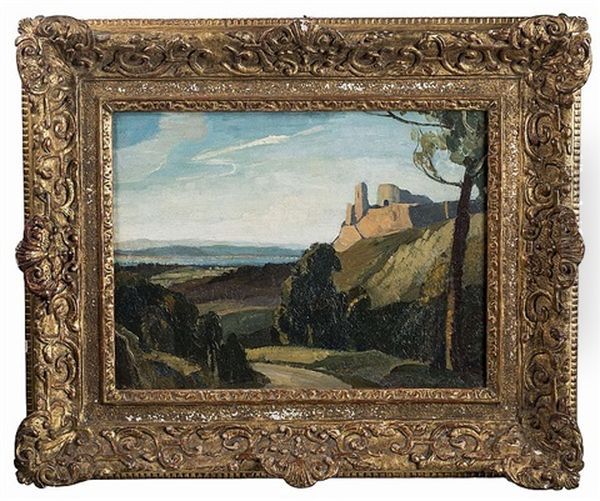 Landscape With Tower Overlooking The Sea Oil Painting by Robin Wallace