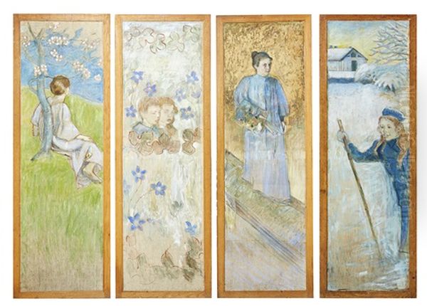 Portratt Av Konstnarens Barn Och Hustru Oil Painting by Alf, Alfred Wallander