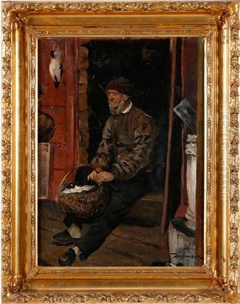 Portratt Av Aldre Man Pa Farstukvist Oil Painting by Alf, Alfred Wallander