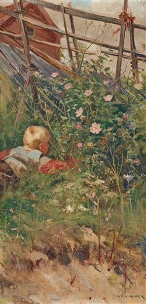 Bird's Nest Oil Painting by Alf, Alfred Wallander