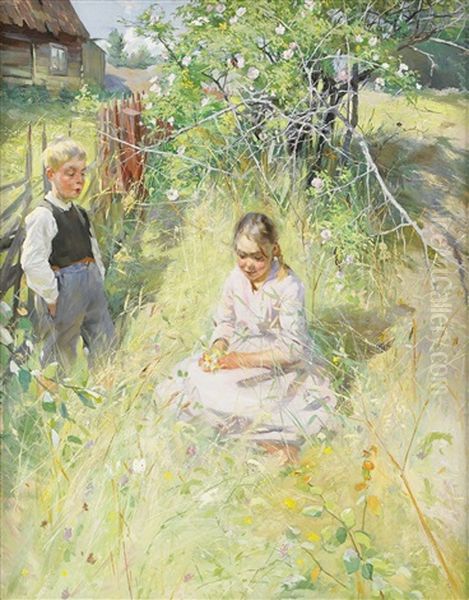 Forsommaridyll Vid Nyponsnar Oil Painting by Alf, Alfred Wallander
