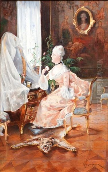 Jeune Elegante A Sa Toilette Oil Painting by Alf, Alfred Wallander