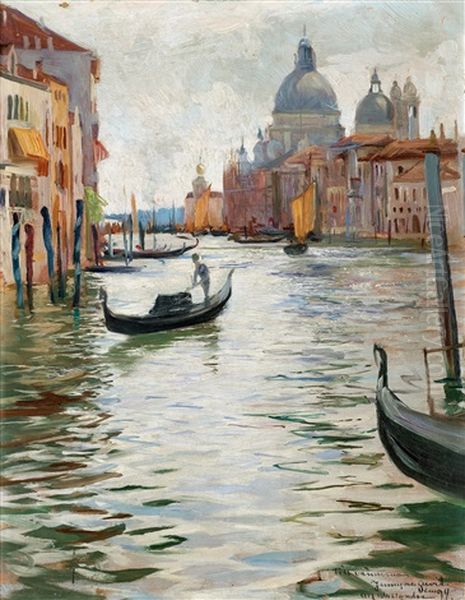 Venetianskt Kanalmotiv Oil Painting by Alf, Alfred Wallander