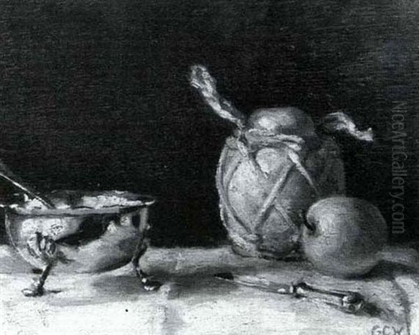 Still Life Of A Silver Tureen, A Yellow Jar And An Apple Oil Painting by Gerda Wallander