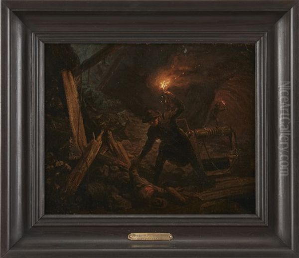 Gruvras Oil Painting by Josef Wilhelm Wallander