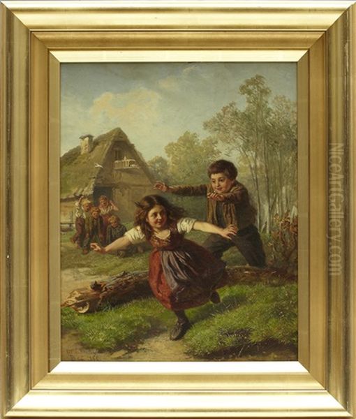 Lekande Barn Oil Painting by Josef Wilhelm Wallander