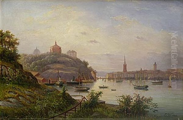 Vy Over Stockholm Oil Painting by Paul Emil Wallenstrale