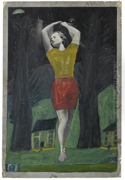 Girl, Trees & House Oil Painting by Alfred Wallis