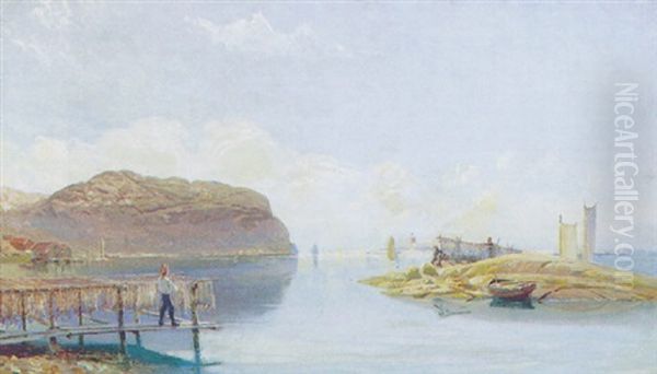 Fjordparti Med Fiskere Og Bade, Lysekil Oil Painting by Carl Gustaf Wallstroem