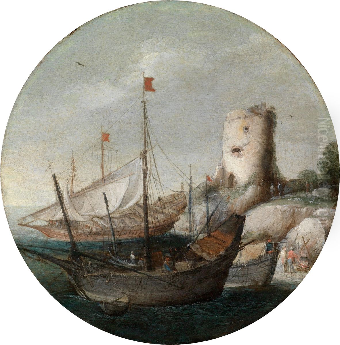 Anlandende Schiffe In Einem Sudlichen Hafen Oil Painting by Goffredo Wals