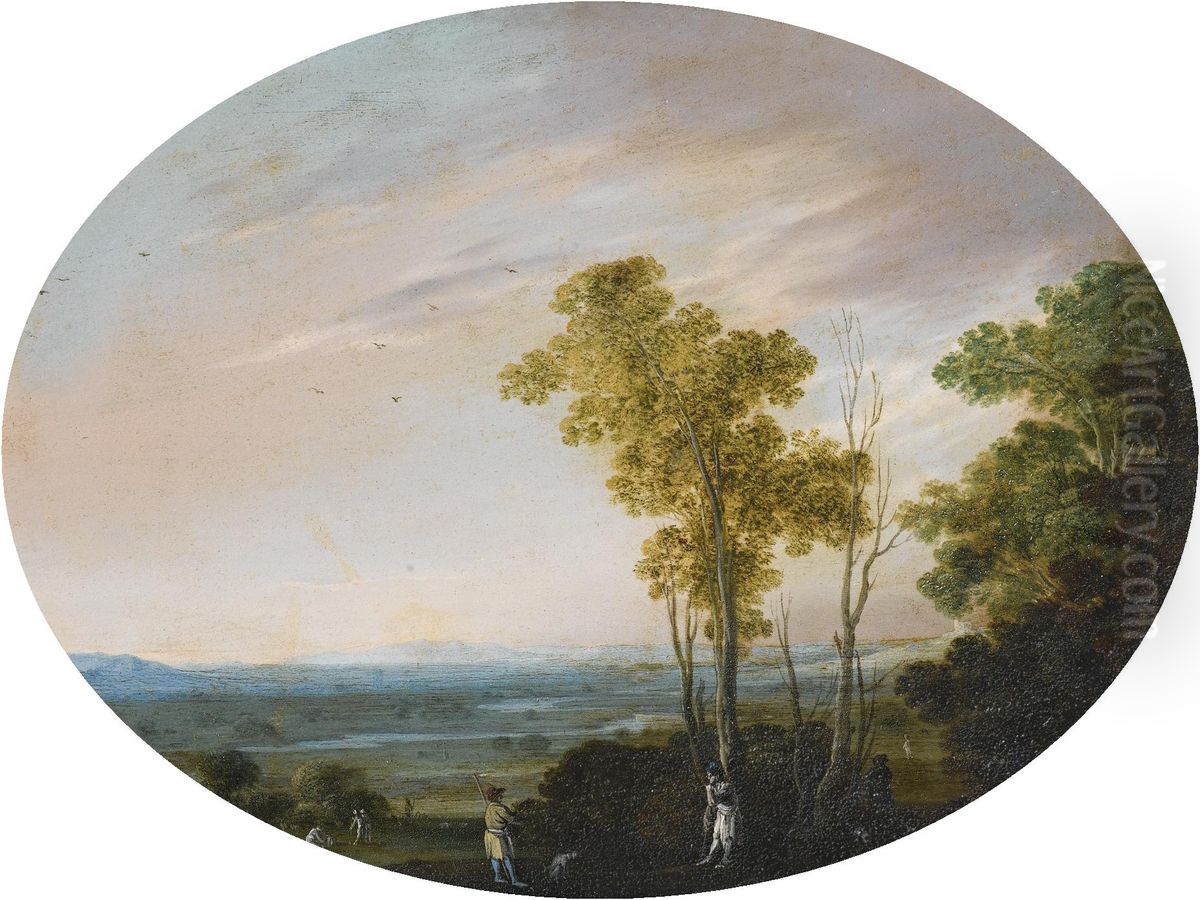 Extensive Landscape With Figures By A Forest Oil Painting by Goffredo Wals