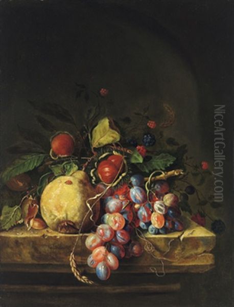 Stillleben Mit Weintrauben, Kastanien Und Einer Birne Oil Painting by Jacob van Walscapelle