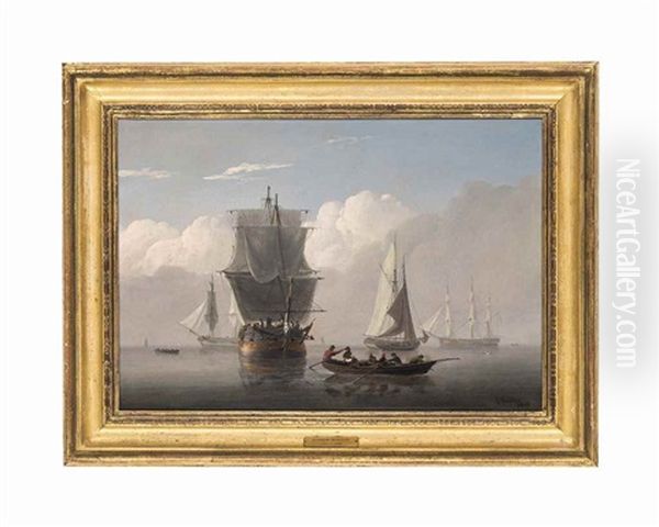 Merchantmen And Fishing Vessels Becalmed Oil Painting by Joseph Walter